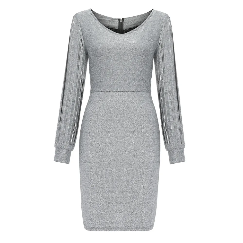 Women Sexy Dress Solid Sequined Stitching Shining Club Sheath female lightweight Long Sleeved Mini 2019 Hot Sale | Женская одежда