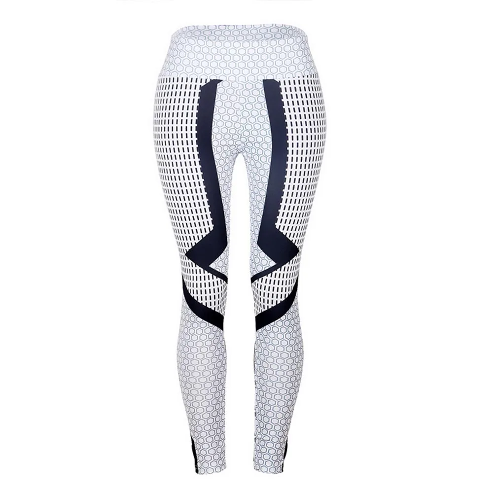 Women Fitness Leggings White Sexy Push Up Honeycomb Print High Waist Thin Slim Breathable Elastic Capris Workout Pants |