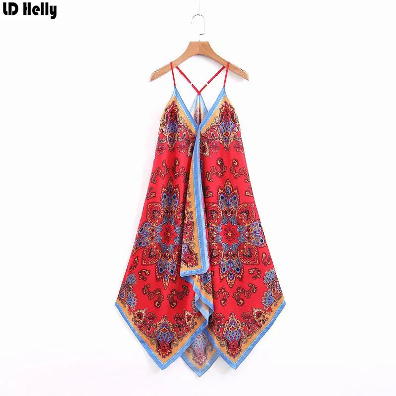 Женское асимметричное платье миди LD Helly Повседневное на бретельках без рукавов с