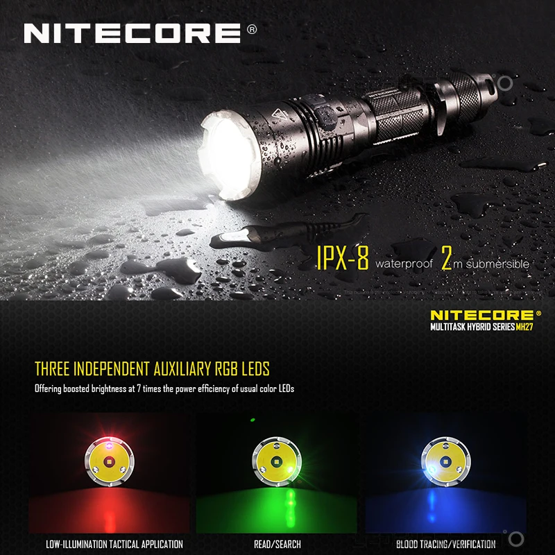 Светодиодный перезаряжаемый USB фонарик Red Dot Award Winner Nitecore MH27 1000 люмен CREE XP L HI V3 с RGB