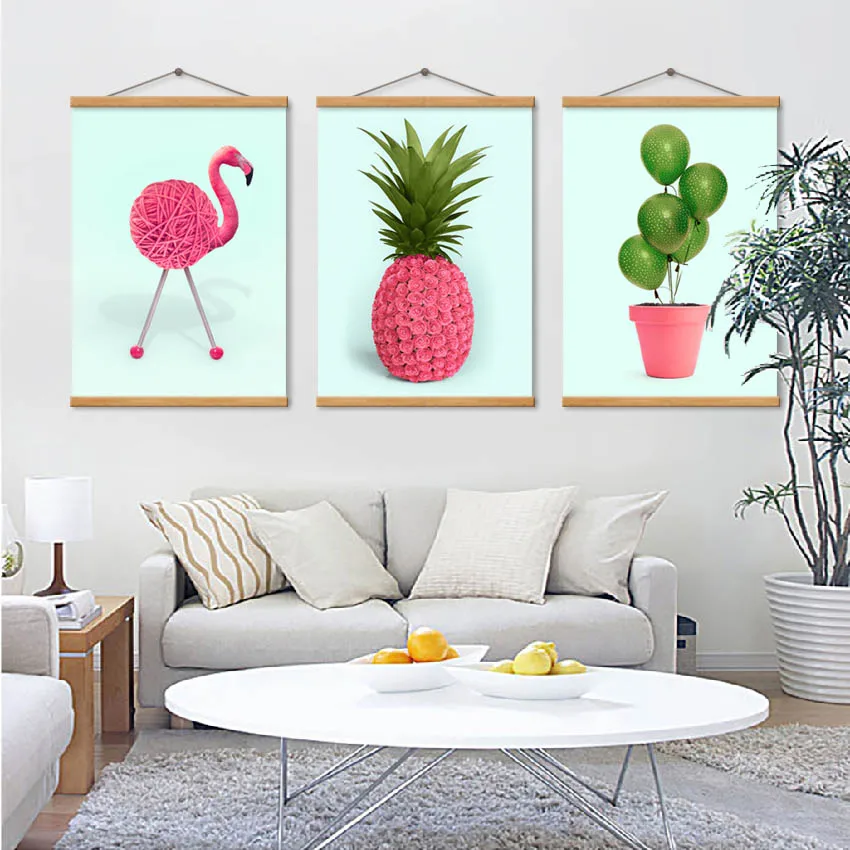

Simple and Stylish Pink Flamingo Pineapple Nordic Poster Modern Home Decoration Canvas Painting Living Room Wall Art Pictures
