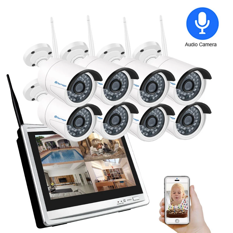 Techage 8CH 1080P 2MP 1" ЖК-монитор Беспроводной NVR Wifi Аудио ip-камера система видеонаблюдения водонепроницаемый комплект видеонаблюдения