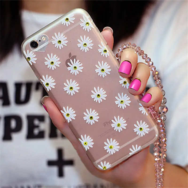 Small Fresh Sun Flower For Iphone 6 6S 7 Plus With Rhinestone Lanyard All Inclusive Phone Case |