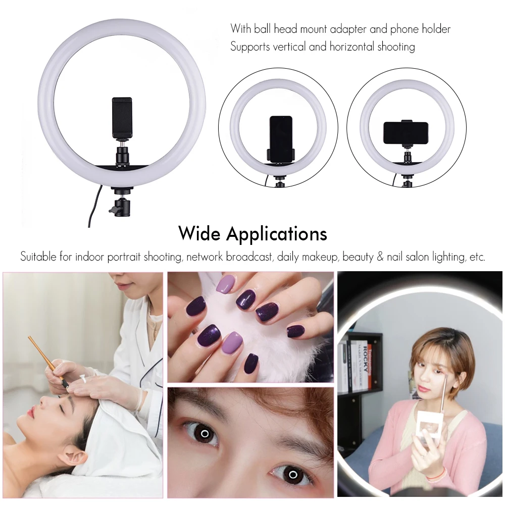 Светодиодный кольцевой светильник для селфи 5500K студийной фотосъемки фото с