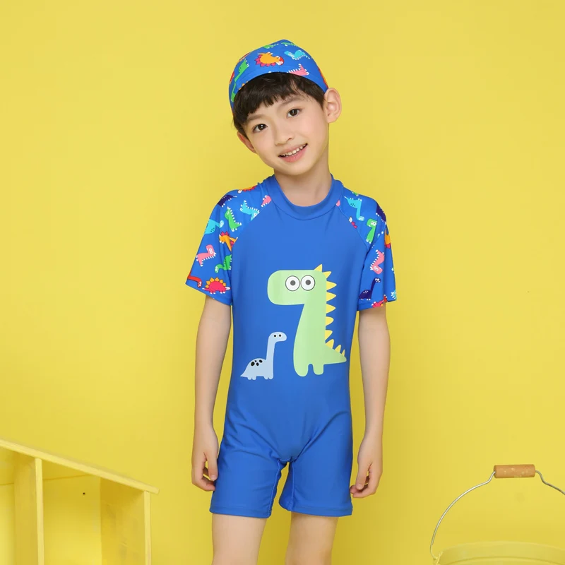 Детский купальный костюм для мальчиков новинка 2018 цельный больших с шапочкой