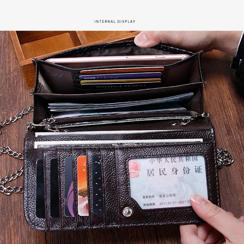 Serpentine Genuine Leather Chains Shoulder Bags Women's Silver Crossbody Bag Ladies Clutch Messenger IPhone Packet | Багаж и сумки