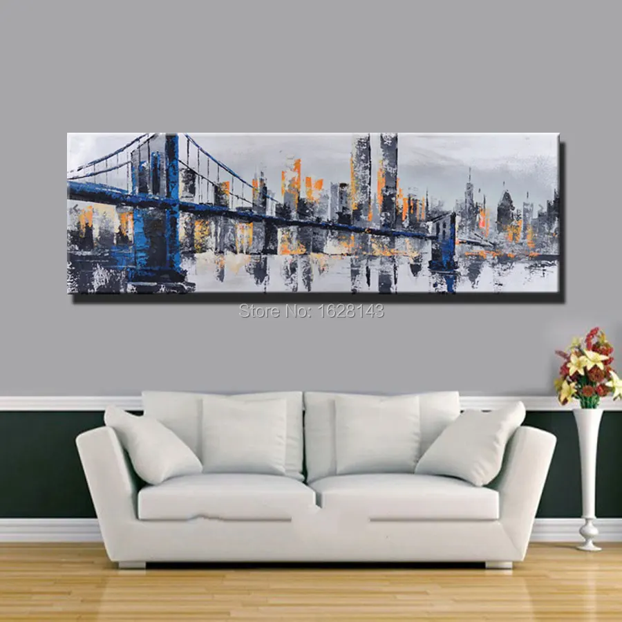 5 Шт. Ручной работы Аннотация Манхэттен Бруклинский Мост Картина Маслом