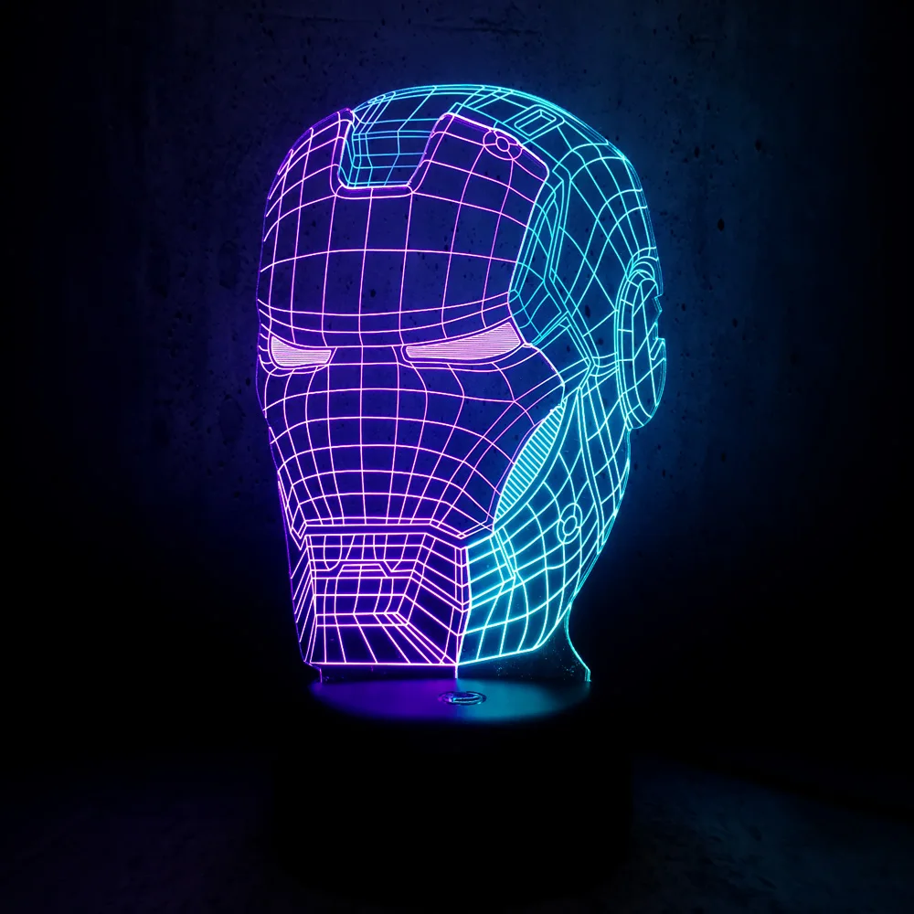 3D лампа Железный человек голова смешанный двойной цвет 7 цветов Led градиент