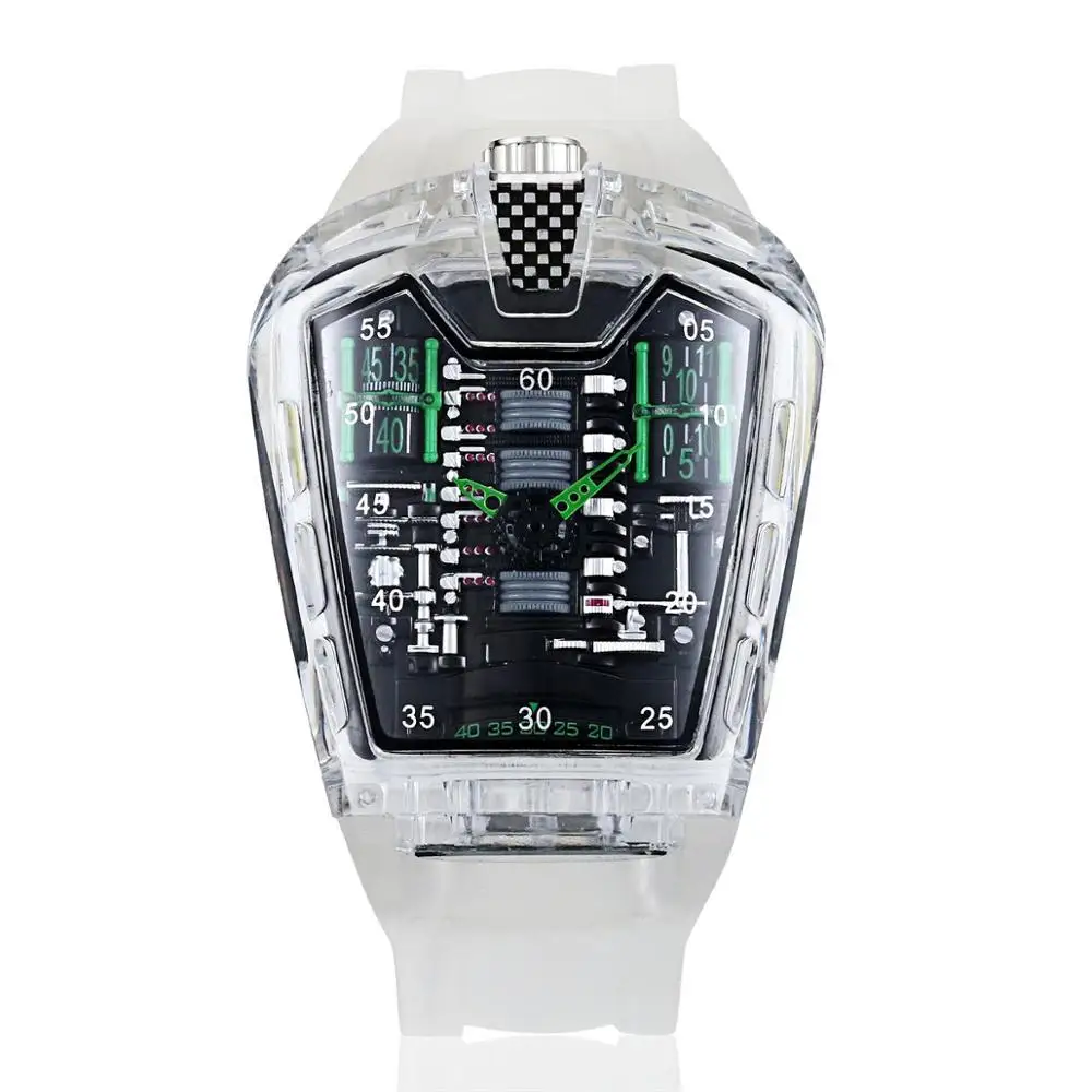 K-725-7 KIMSDUN Новые Горячие мужские модные тенденции личности классические кварцевые часы Роскошные гонки силиконовый ремешок часы Прозрачный Relogio - Цвет: K-725-7
