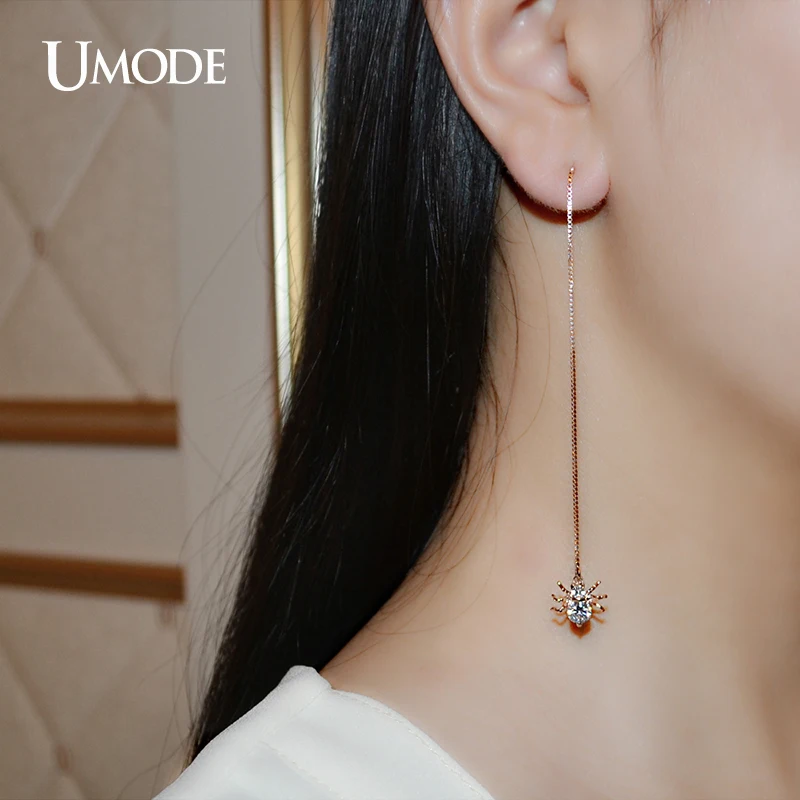 Женские серьги подвески с фианитами розовое золото в коробке|fashion long earrings|long drop