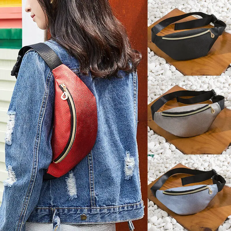 

Waist Fanny Pack Women PU Leather Belt Zipper Waist Bag Casual Chest Bag AU