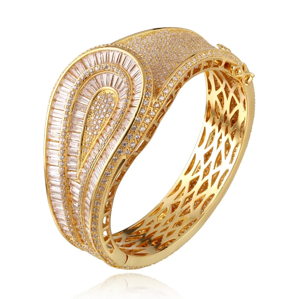 

GrayBirds Gold Color And White Color 1068pcs Zirconia Woman Bangles Bracelet Wide Cuff Bangle Bridal Wedding Jewerly Late MLB029