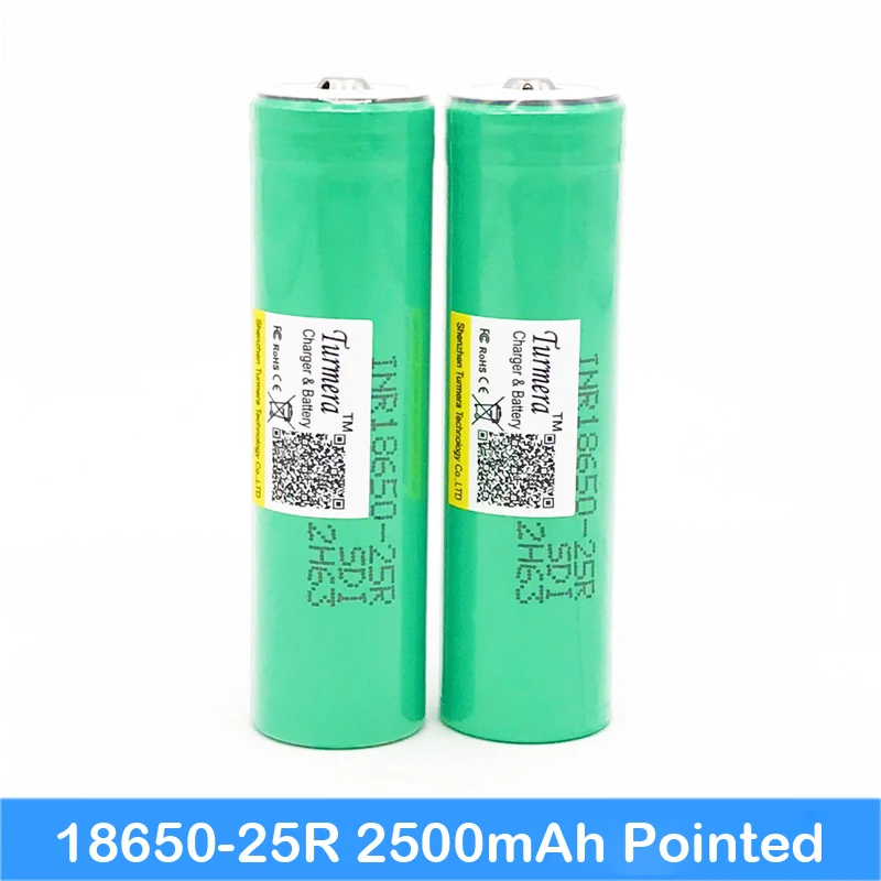 1 10 шт./лот оригинальная Turmera 18650 2500 мАч INR18650 25R с заостренным разрядом 20 А литиевая