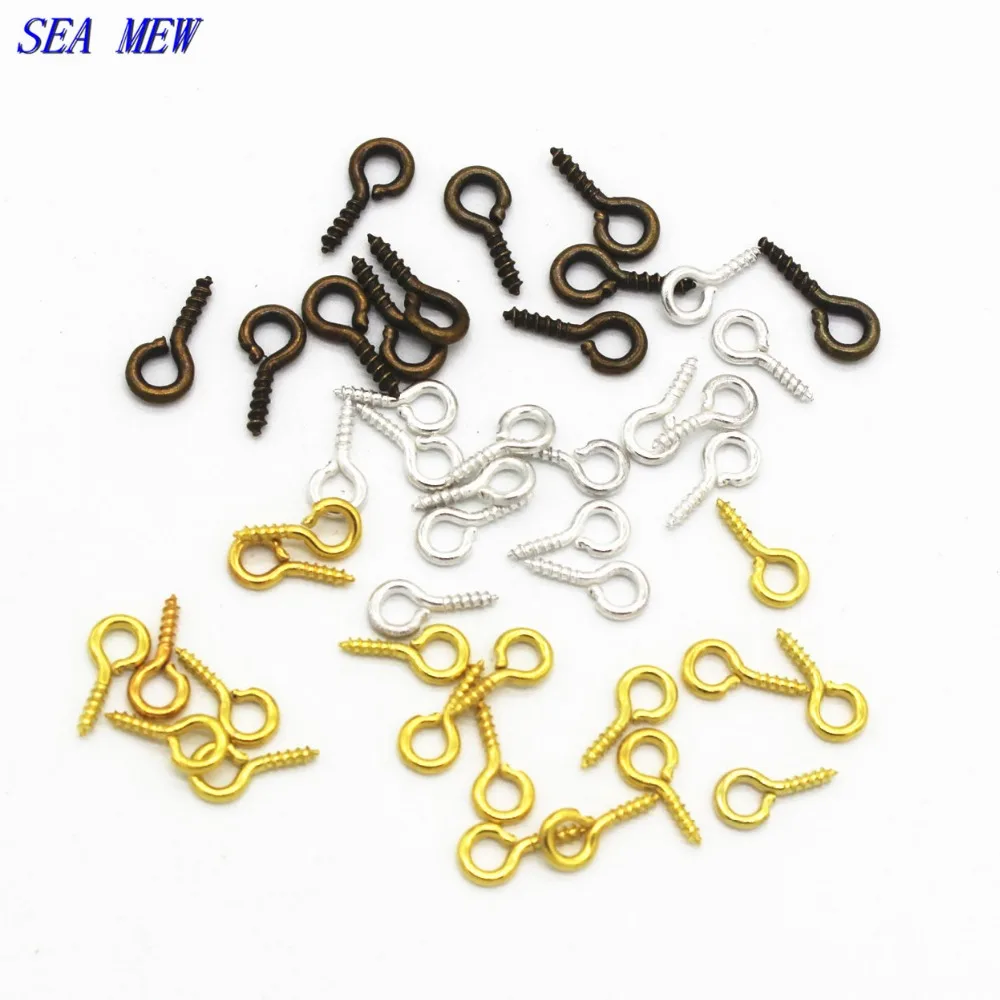 Застежки петли для подвесок винты с резьбой золотистые/серебристые 100 шт. 8/10 мм|hook