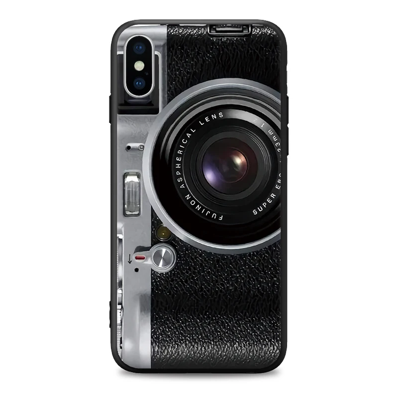 Для iPhone 5 5S SE 6 6S 7 8 Plus X XR XS Max черный Жесткий чехол для телефона Реалистичная камера объектив органайзер для косметики аудио лента жесткий чехол