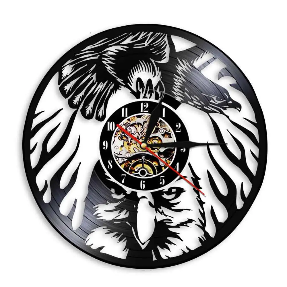 

Soaring Bald Eagle Animals Wall Art Decor Clock Eagle Attacking Silhouette Eagle Bird Vintage Vinyl Record Wall Clock Home Decor