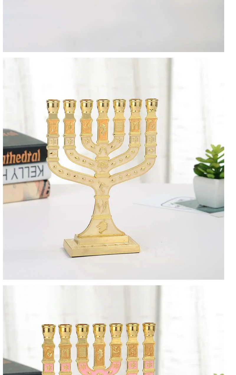 Синяя эмаль Menorah позолоченный 7 веток племен Израиля, джерузама