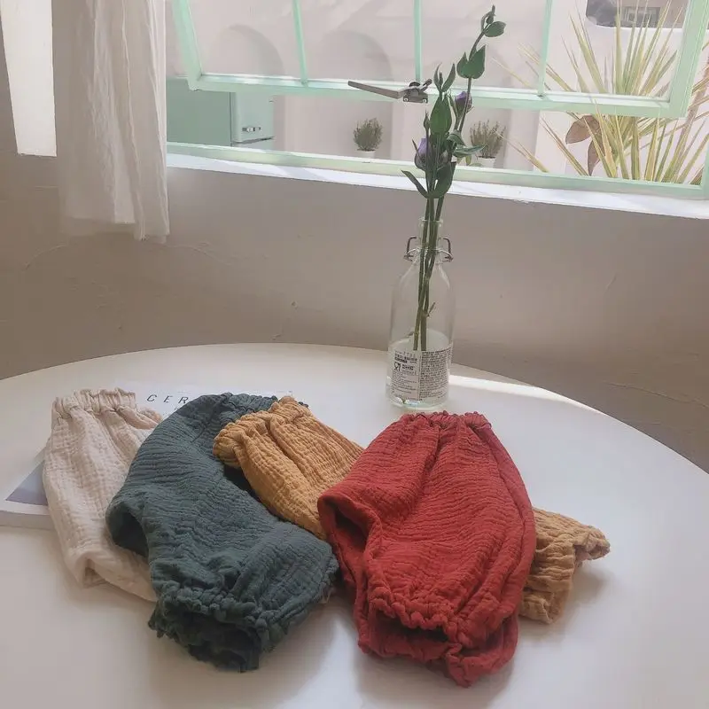 Повседневные хлопковые и льняные шорты для маленьких девочек мальчиков модные