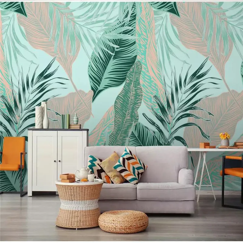 3d обои росписи свежий тропический лес завод банановый лист диван гостиная ТВ
