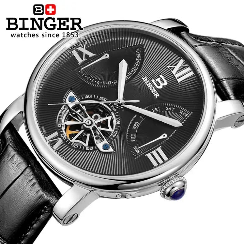 

Switzerland men's watch luxury brand Wristwatches BINGER Mechanical clock Diver waterproof leather strap watch BG-0408-2