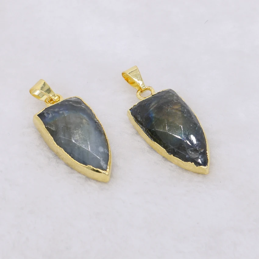 Подвеска из натурального Лабрадорита граненая каменной друзы золотого цвета