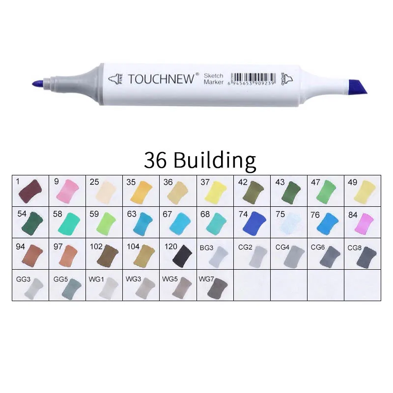 white 36 Building Touchnew Набор цветных копировальных маркеров спиртовые ручки, маркеры для рисования товары для рукоделия кисть манга для рисования акриловый дизайнерский набор ручек для студентов - Цвет: white 36 Building
