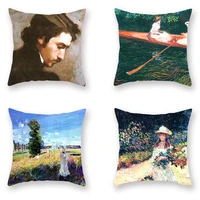 oil painting cushion cover peach skin monets painting square decorative 4pcs pillowcase soft for bedroom home artistic decor