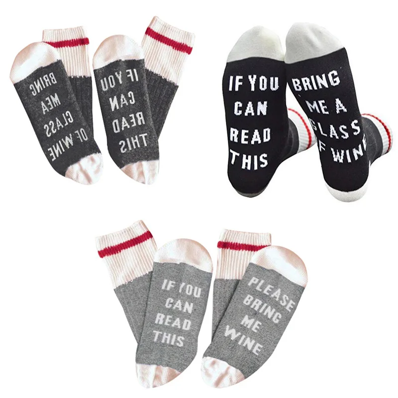 

3 Pairs 2021 Unisex Men Socks 3 Styles Humor Words Printed Sock If You Can Read This Bring Me Glass Of Wine Cotton Casual Socks