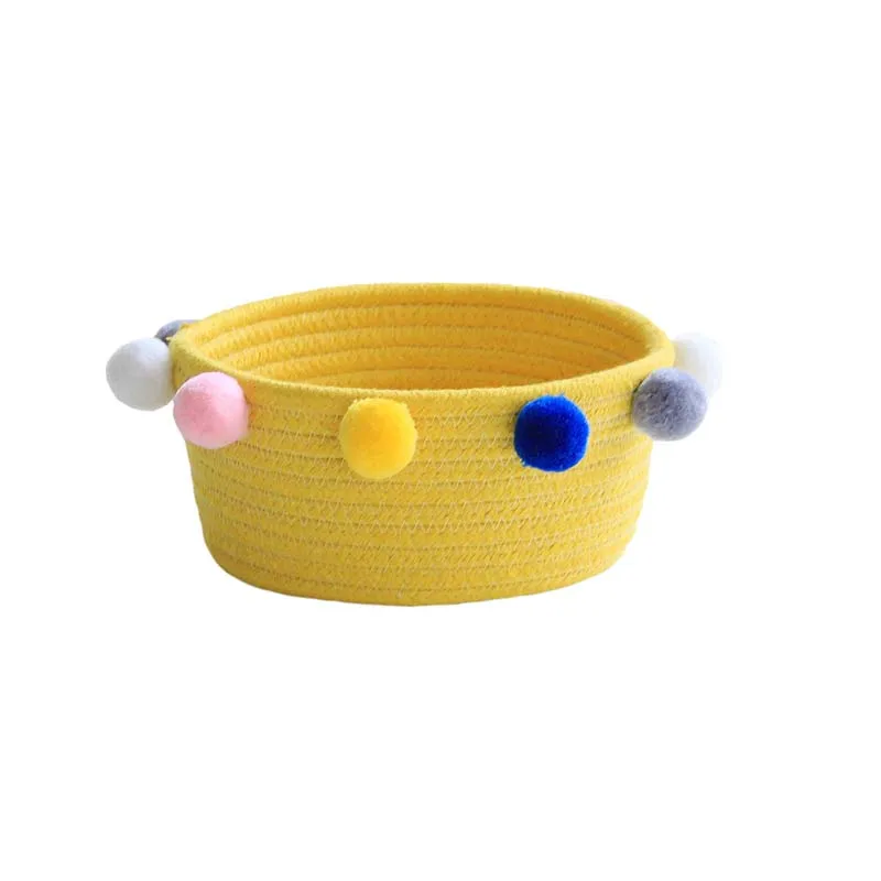yellow 3 размера веревка трикотажная корзина для хранения с шариками игрушка для рабочего стола сумка для хранения мелочей корзина для грязной одежды органайзер контейнер - Цвет: yellow