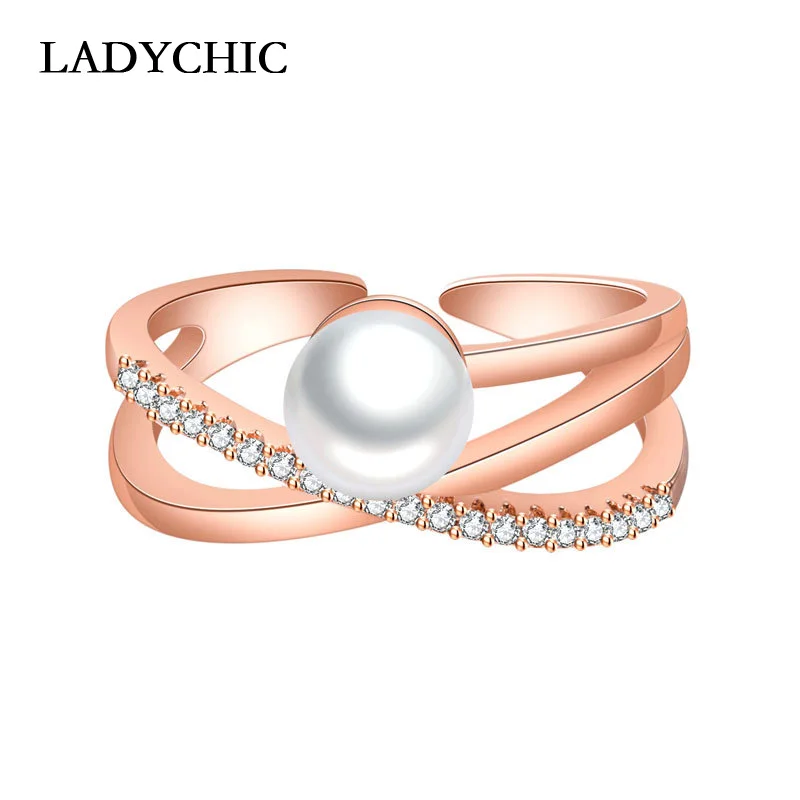 Женское кольцо с имитацией жемчуга LADYCHIC романтичное крестом из кубического