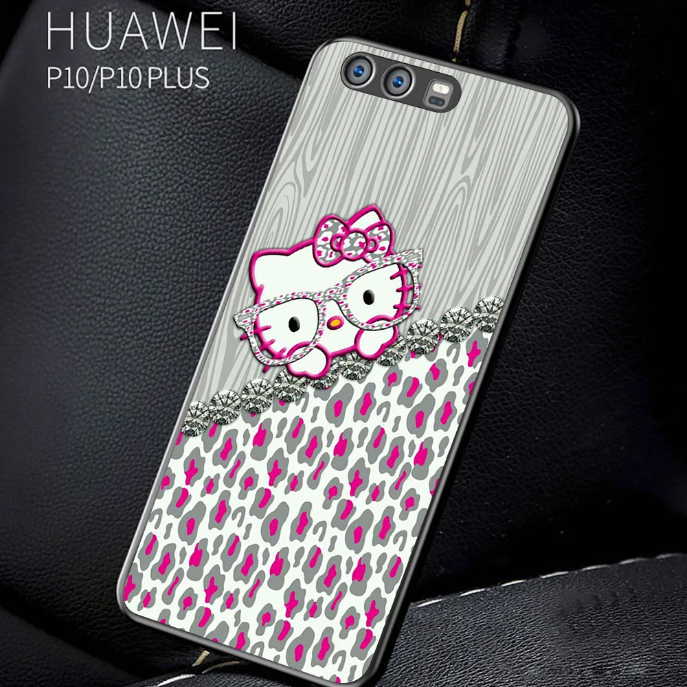 Черный чехол для телефона из ТПУ для huawei P20, чехол с рисунком hello kitty для huawei P20 lite mate 10 Lite, роскошный чехол - Цвет: K0700307