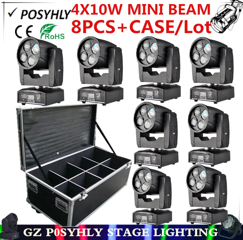 8 шт./мини Супер 4X10W луч света + Полетный чехол dmx512 светодиодный прожектор rgbw