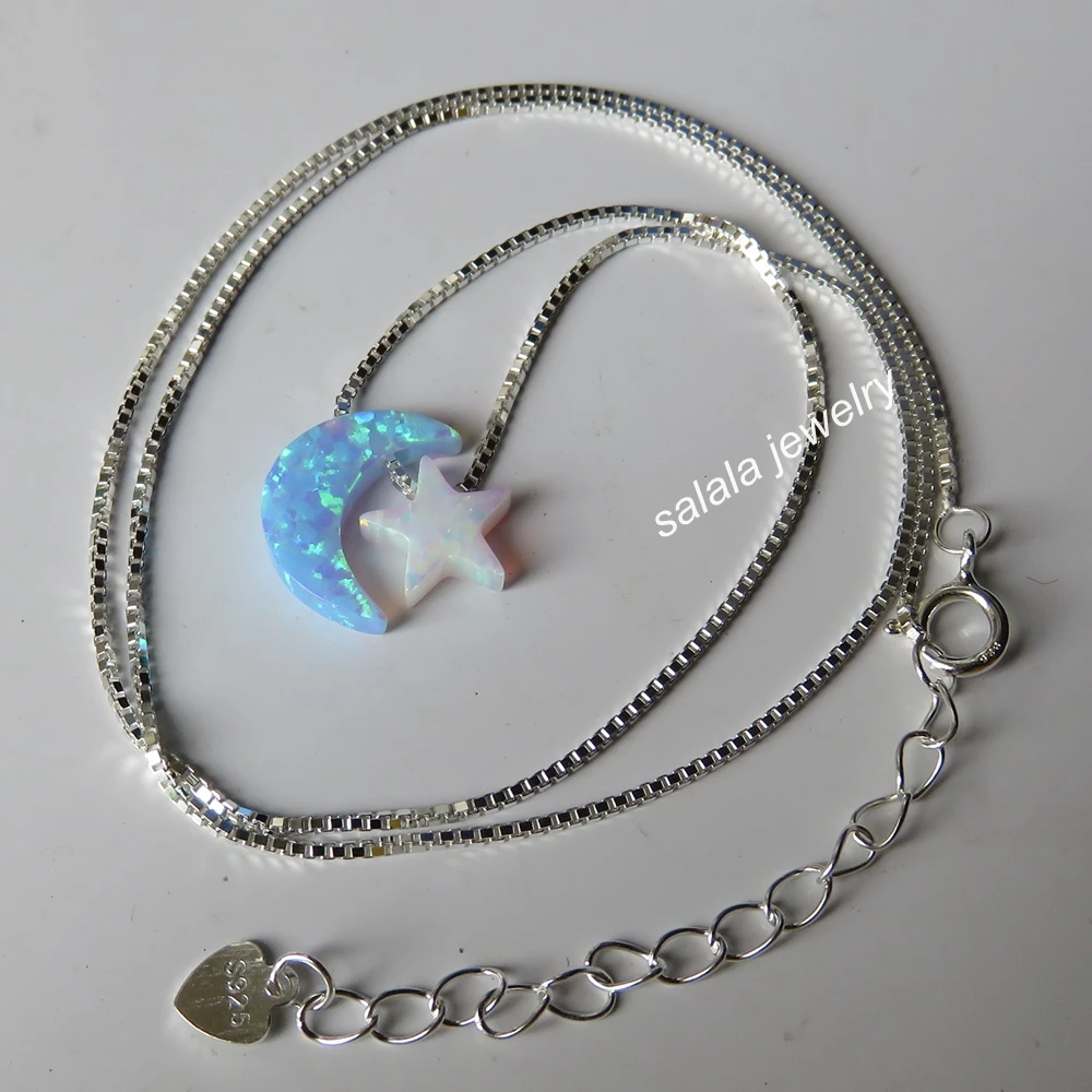 5 шт./лот ожерелье из стерлингового серебра 925 пробы с Луной и звездой огненным
