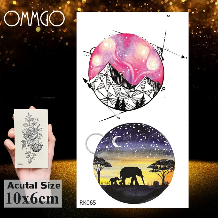 OMMGO акварель цветок Временные татуировки стикер Живопись Флора фиолетовый