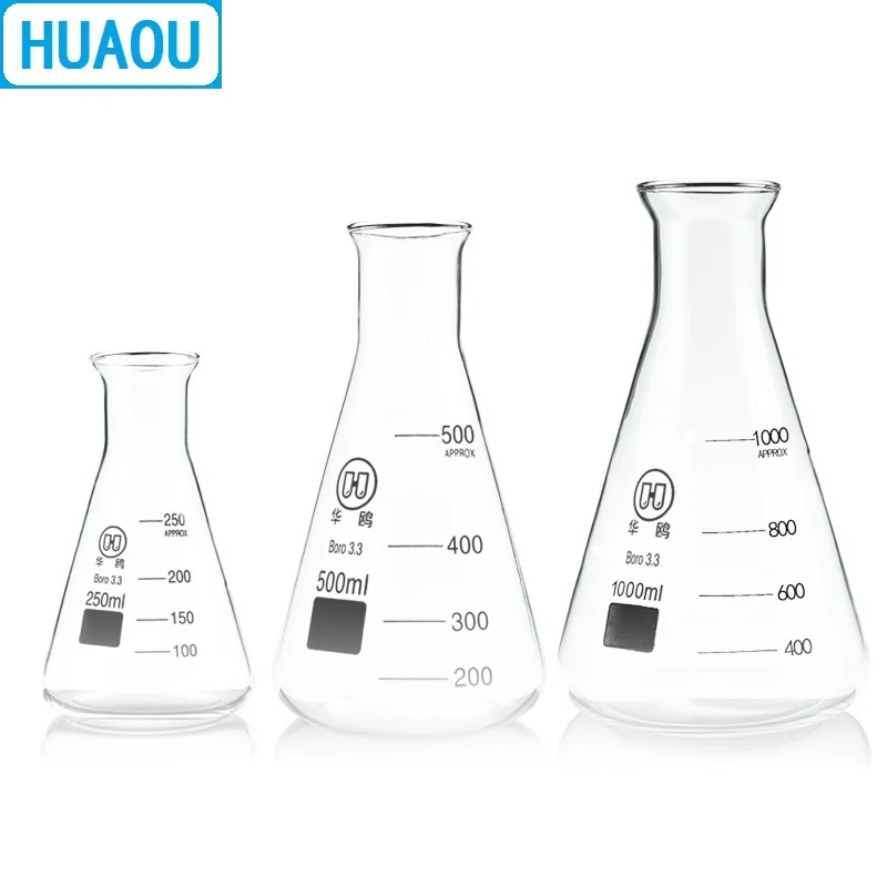 HUAOU 2000 мл Erlenmeyer колба 2 л открытый гудок колокольчик горловина узкий шейный