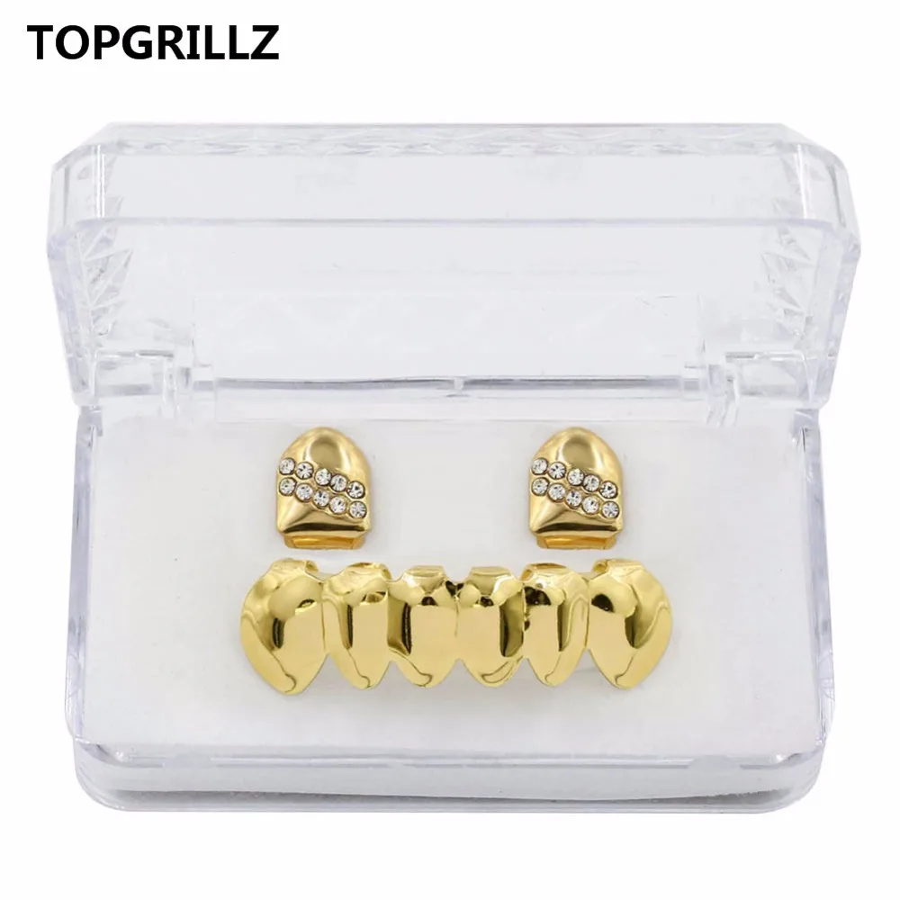 Колпачки TOPGRILLZ в стиле хип хоп с желтым золотом и классическим низом|hip hop grillz|yellow
