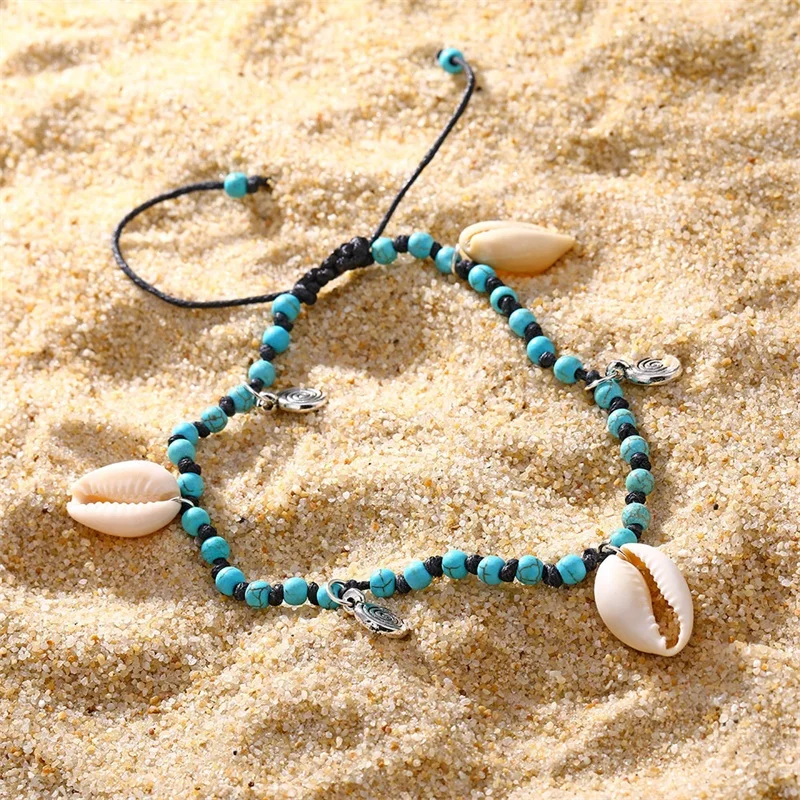 Браслеты на ногу FNIO для женщин анклеты спираль в богемном стиле с каменными