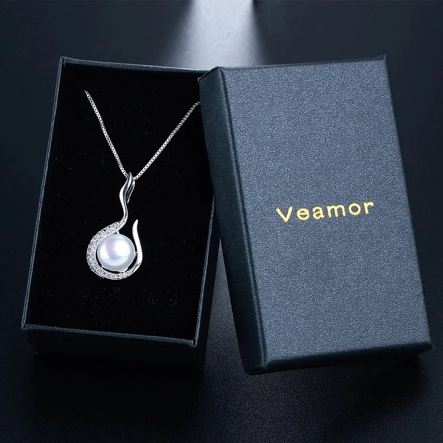 VEAMOR (Special Price) Pearl Necklaces &amp Pendants Silver Color With Tiny Cubic Zirconia Paved Jewelry Collares For Women | Украшения и