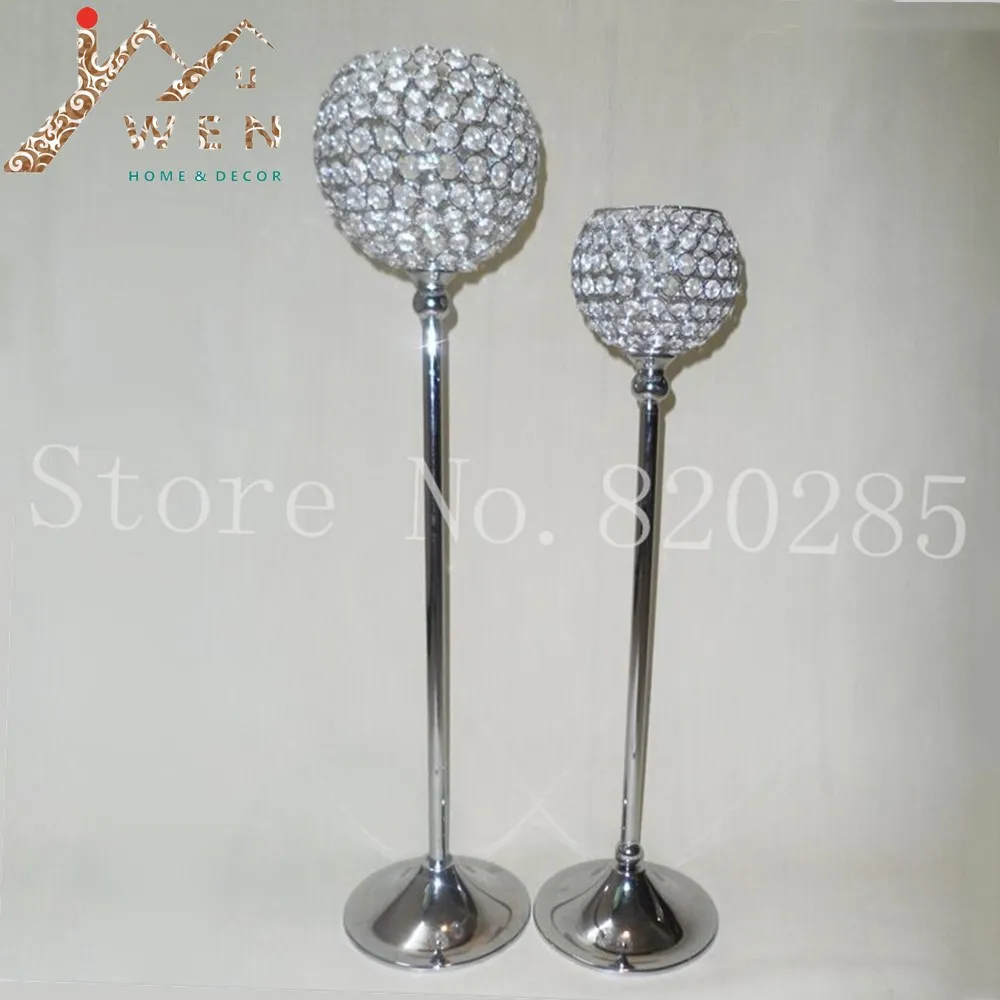 

65cm silver finish K9 crystal wedding candle holder 15cm diameter round top bowl event or party candle stand candle stick