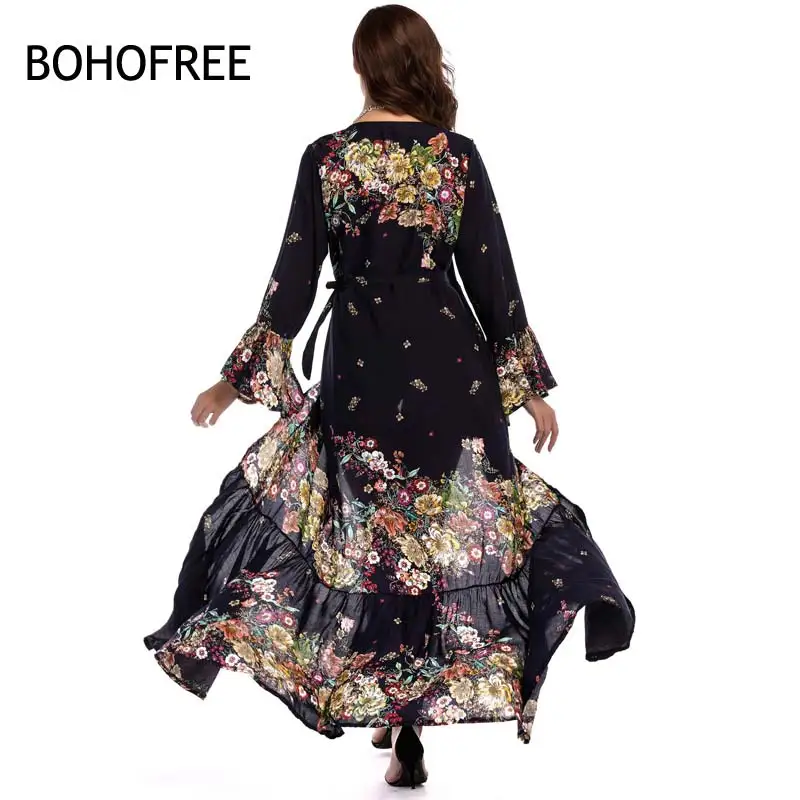 BOHOFREE Новинка 2018 шикарное хиппи платье в стиле бохо с v образным вырезом винтажное