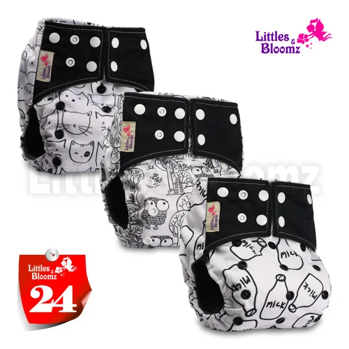 [Littles и Bloomz] 3 шт./компл. бамбуковый уголь моющиеся реальные тканевые карманные подгузники, 3 Подгузники/подгузники и 0 вставка в одном наборе - Цвет: 24