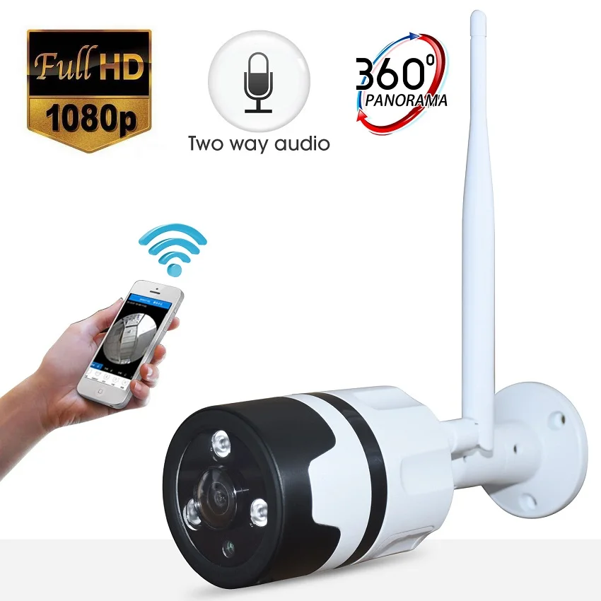 Внешняя панорамная камера 1080P Wi Fi HD объектив 1 44 мм 2 Мп 360 градусов металлическая