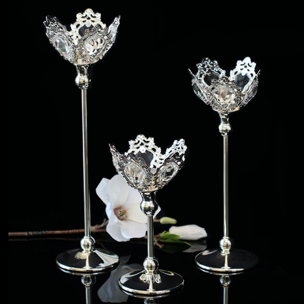 Креативный металлический подсвечник серебряный для украшения дома или свадьбы 1