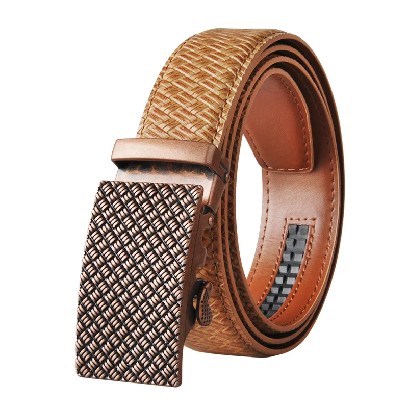 Brand Brown Leather Belt for Men Luxury Brand Fashion Automatic Buckle Ratchet Belts Comfort Click Leather Belt Male