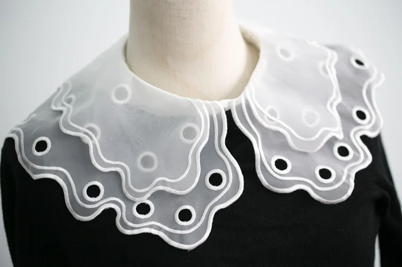 Женский вышитый воротник из органзы белый шифоновый двухслойный съемный |