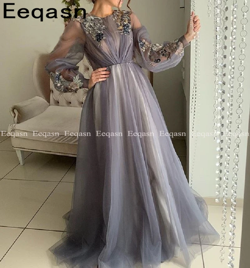 Robe De Soiree Новые Элегантные Выпускные платья с длинными рукавами и круглым вырезом, а-силуэт, вечернее платье, vestido de festa De Longo