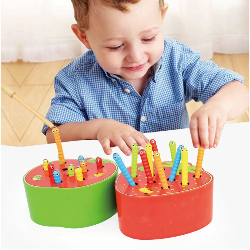 

Catch Worm Game Magnetic Wooden Toys Children Kids Early Learning Educational Toy Wooden Blocks Boys Montessori Toys Strawberry