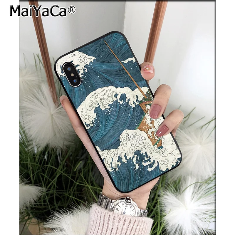 Мягкий силиконовый чехол для телефона MaiYaCa Japanese Art Fuji Mountain Wave из ТПУ iPhone 8 7 6 6S Plus X XS