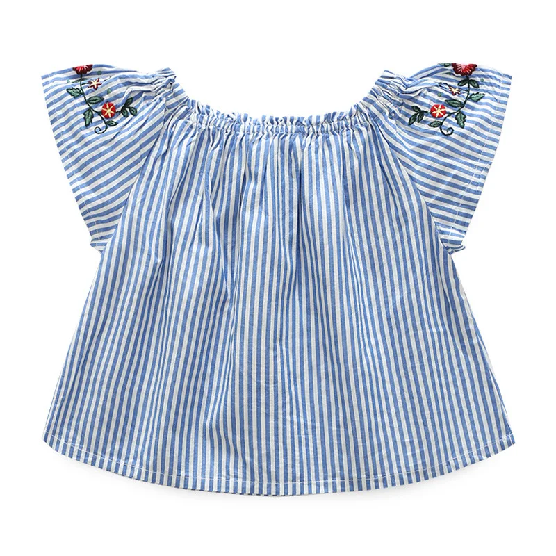 Eaboutique/Летняя модная одежда для девочек Цветочная вышивка в полоску с