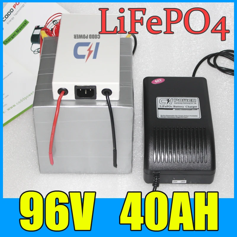 92V 40AH LiFePO4 аккумулятор 4000W электрический велосипед скутер литиевая батарея + BMS